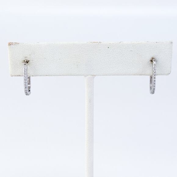 Vintage Sterling Silver 925 1.5cm Cubic Zirconia Pave Rectangle Hoop Earrings - Picture 2 of 7